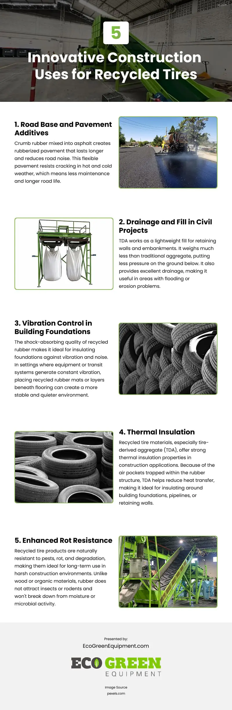 5 Innovative Construction Uses for Recycled Tires Infographic 5 Innovative Construction Uses for Recycled Tires Infographic