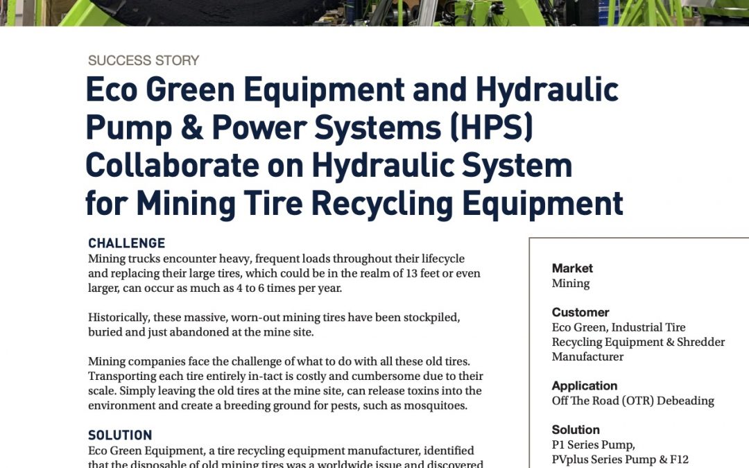 Eco Green Equipment and Hydraulic Pump & Power Systems (HPS) Collaborate on Hydraulic System for Mining Tire Recycling Equipment